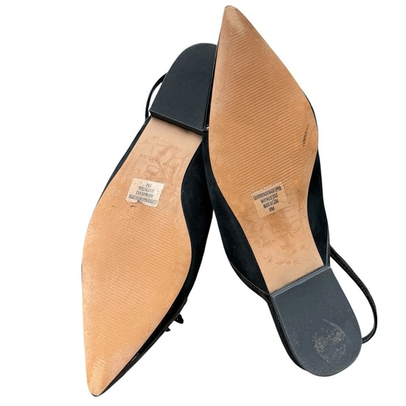 Ann Taylor Vanna Suede Patent Leather Slingback Bow Chic Evening Flats Size 9 - Picture 10 of 13